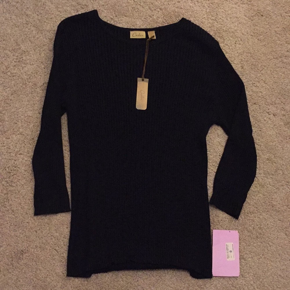 100% Silk Ribbed Top. PL. NWT 3/4 sleeved